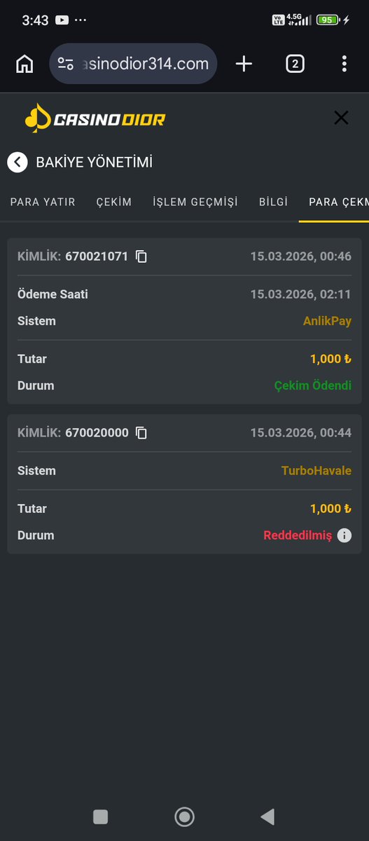 Muhammet789842's tweet photo. @Diorofficall 
Maksimum 30 Dakika içinde çekim güvenilir tavsiyem.
#Casinodior https://t.co/pD9VzmwegP