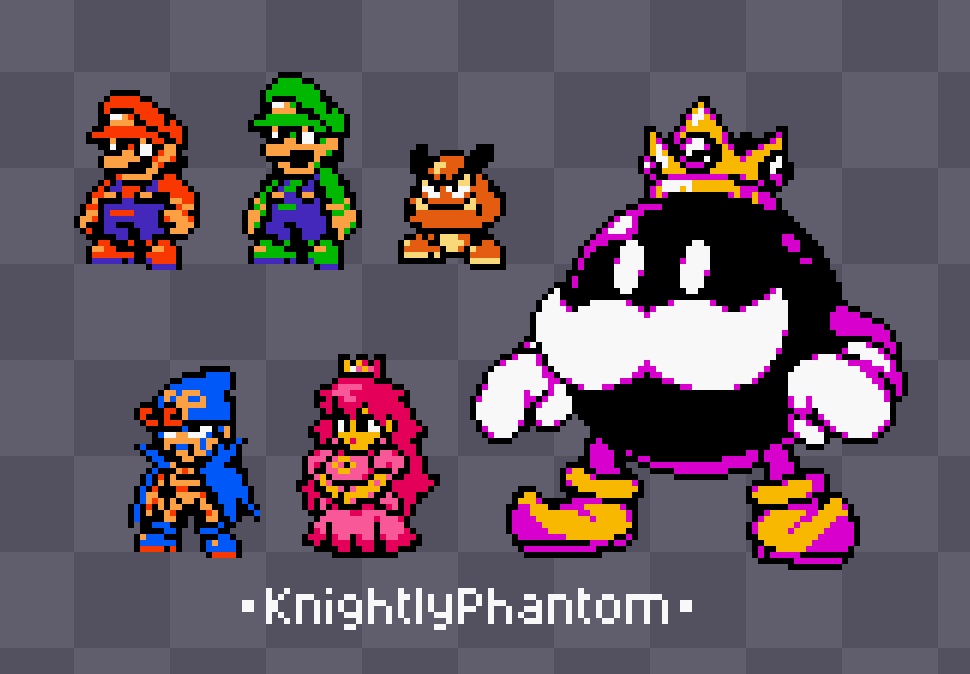 KnightlyPhantom's tweet photo. Some sprites I made for Mario day! 🍄

... It's fine if I'm a few days late, right? #Mar10 https://t.co/pjnGb9vjBB