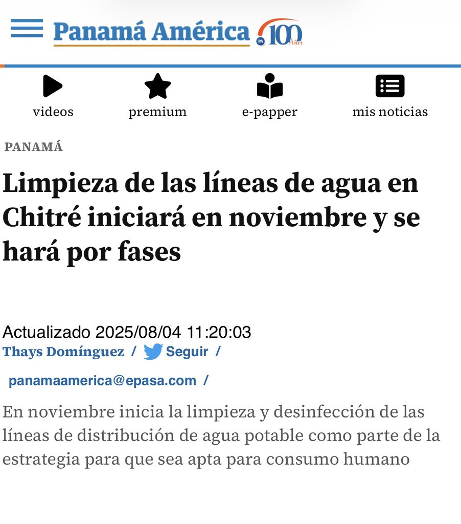 El 4 de febrero del 2026 nos dijeron que ya estaban terminando la limpieza o desinfección de las tuberías en Chitré y ahora resulta que van a instala una mesa técnica para ver cómo solucionan el problema. Demasiada mentira en esta crisis.