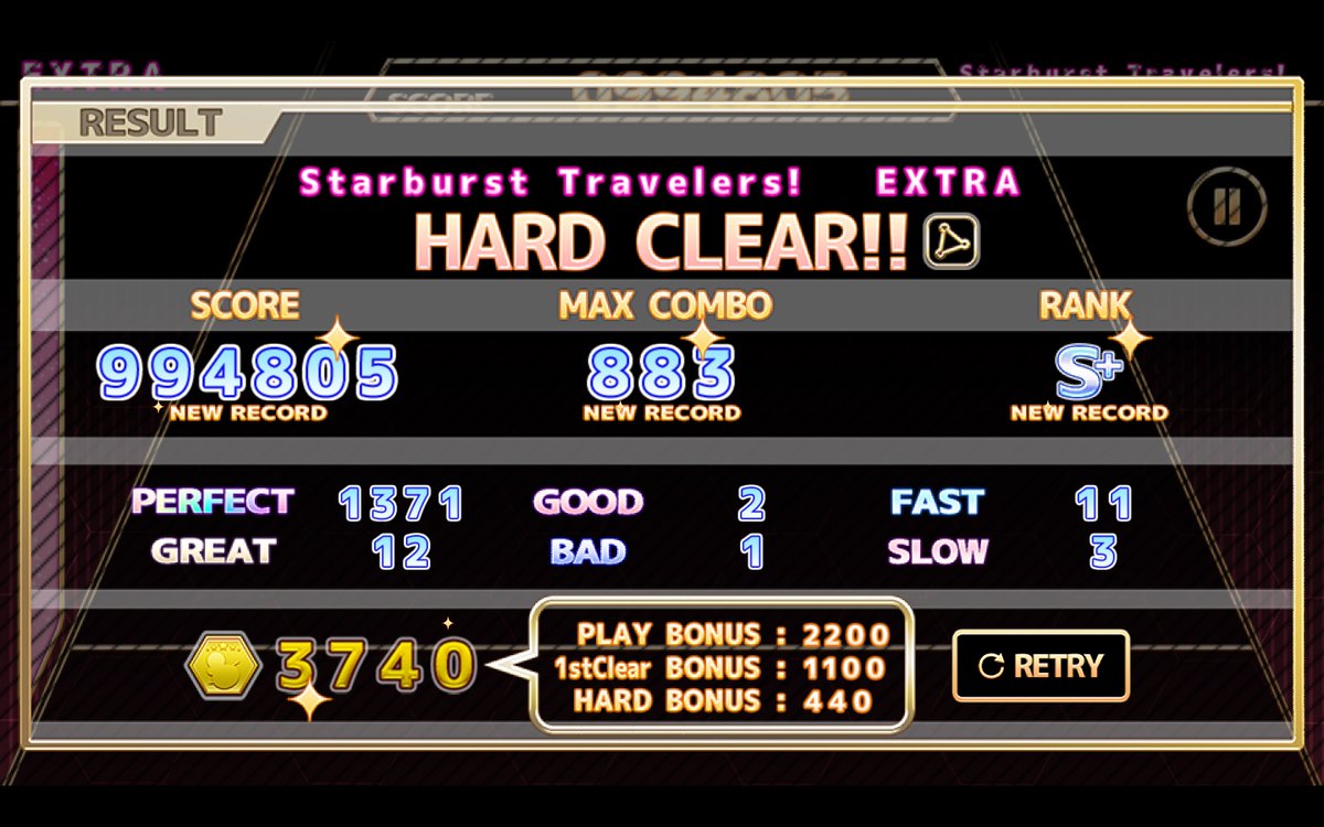 batamonlove's tweet image. 【ChainBeeTをプレイ】
Starburst Travelers! (EXTRA)をHard Clear!!
#ChainBeeT
13じゃないですかヤダー！音ゲーコアすぎ
第三回ULTIMATEから来たんですね　恐ろしい
