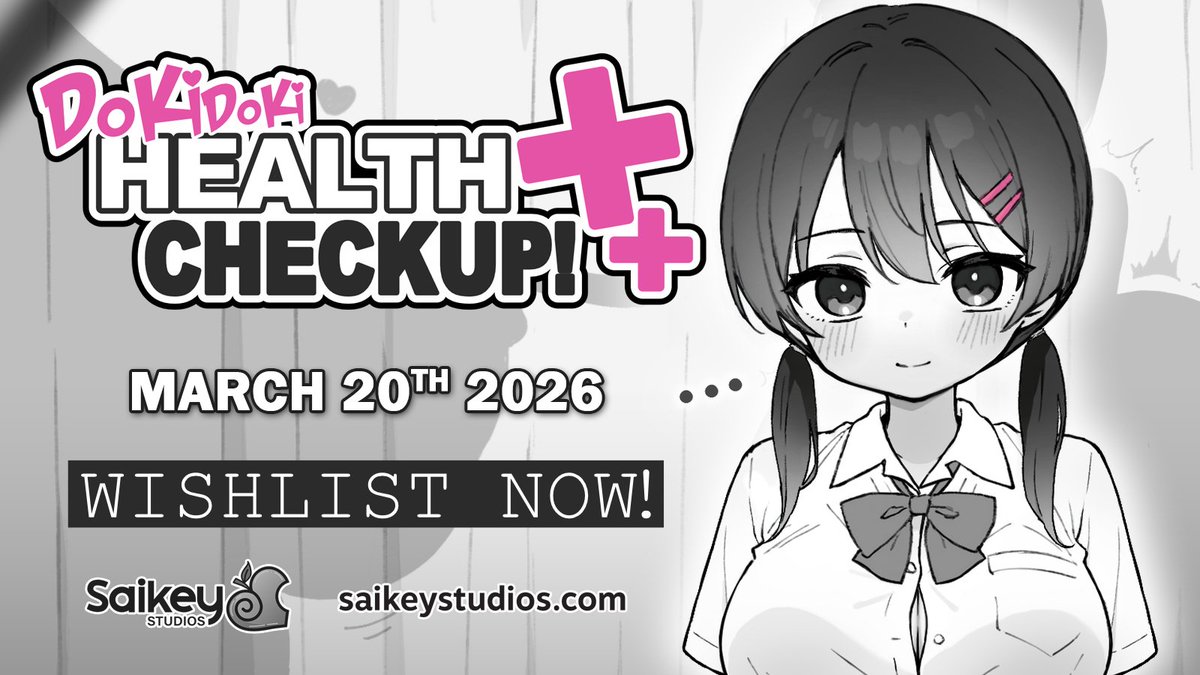 SaikeyStudios's tweet photo. We're excited to announce that Doki Doki Health Checkup by @twintailism will officially release on March 20th, 2026 (UTC -3)!

Make sure to examine your new patients carefully… 😉

Add it to your Wishlist Now!  🎮
Saikey Store: https://t.co/k3qwVA7wpf https://t.co/QvvrMvrs7T
