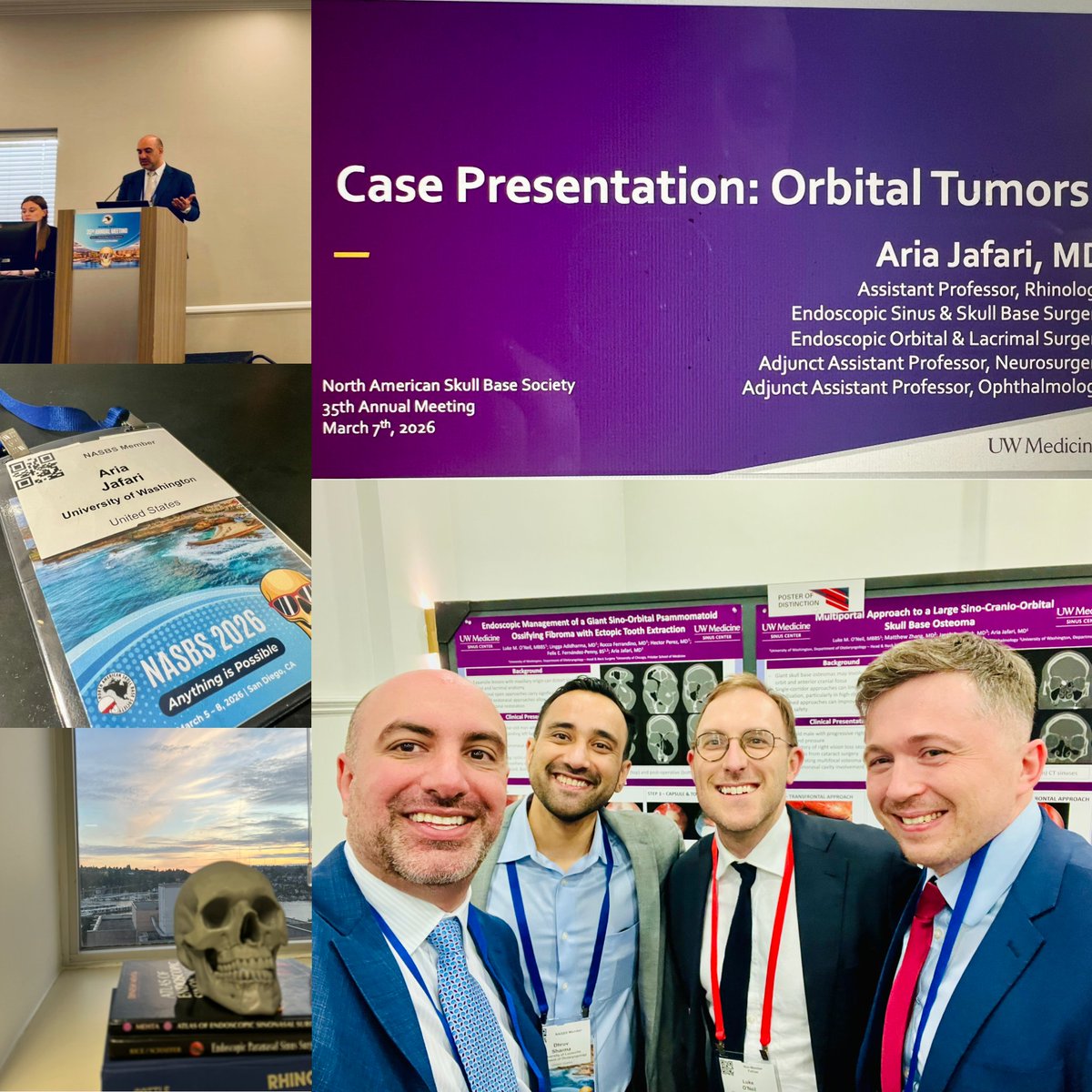 AriaJafariMD's tweet photo. Great time at the North American Skull Base Society meeting in San Diego last weekend.

Honored to present cases on the endoscopic management of orbital tumors and join conversations on building multidisciplinary skull base programs.

Always great reconnecting with former fellows, meeting future trainees, and catching up with colleagues advancing the field.

@uwoto @UWNeurosurgery @NASBSorg