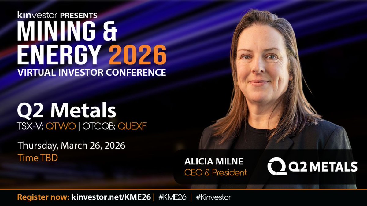 Shaun_KinComm's tweet photo. One of the most exciting lithium exploration stories emerging in Québec’s James Bay region continues to gain momentum.

To learn more, register to see @Q2Metals  President &amp; CEO Alicia Milne at the upcoming Kinvestor Mining &amp; Energy Conference. https://t.co/uetfhPgUiq