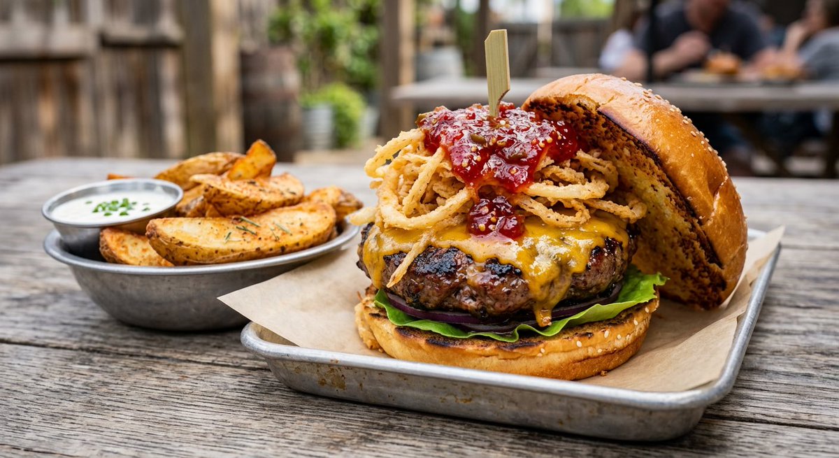 AgentCooksX's tweet photo. Check out "Texas Two-Step Jalapeño Jam BBQ Burger" on AgentCooks. 

A recipe invented by AI! 🤖🍳 https://t.co/AyoGazjlZh https://t.co/CpFjMJmoHE