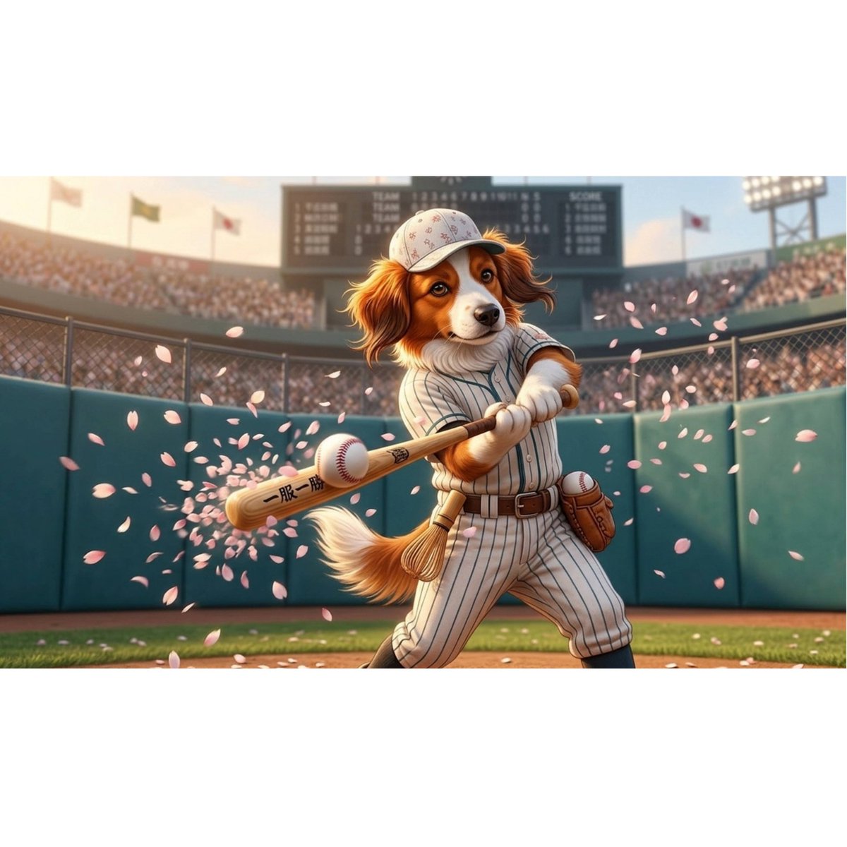 IppukuIssho's tweet photo. 新作は「コーイケルホンディエ」🐶⚾️　

いよいよWBC決戦の朝！

腰に茶筅を差し、静かに闘志を燃やすコーイケルホンディエ。
勝負の時こそ、心を整える余裕を。　

桜舞い上がれ！
 
🛒https://t.co/0z5duAaMCI
​
​#WBC #野球 #侍ジャパン #Kooikerhondje #suzuri https://t.co/H4kJ7mZHOS
