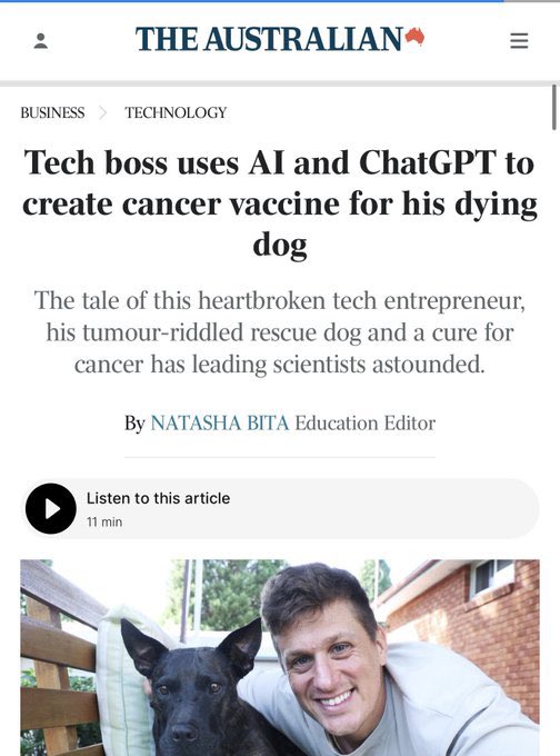 yourfriendSOMMI's tweet photo. ❤️💛💚💙

🚨 BREAKING 🚨 

💉 Random Australian IT guy cures Cancer by using ChatGPT AI.

🧬 He spent $3000 to get DNA sequence for his Pet Dog.

AI told him exactly what’s needed for the mutated proteins.

He then created the Vaccine after just 3 months.

✅ Grok confirms story as TRUE.

👉🏼 Pharma Health Industry is a MASSIVE SCAM.