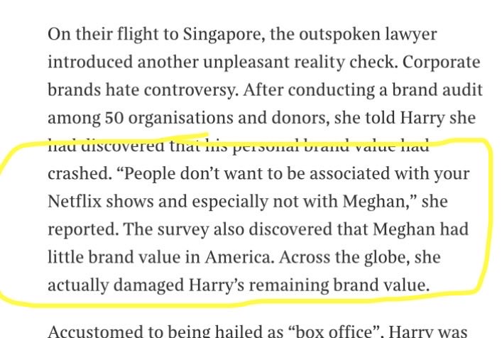RestingDollface's tweet photo. Oh Tom Bowers… how I love thee…
“The Survey discovered that Meghan had little BRAND VALUE in America 🇺🇸. MM actually damaged Harry’s brand across the globe 🌍.”
So that’s why Harry wanted Dr. Chandauka issue a statement supporting Meghan?
Re: Sentabale Harry Brand Audit ⬇️ https://t.co/RorYndxoLO