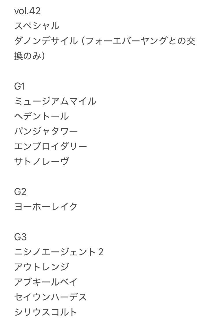 raigidea1's tweet photo. 【交換】 アイドルホースミニコレクション 41 42

譲:画像1.2枚目

求:G3シランケド、セキトバイースト、コスタノヴァ>G1アスコリピチェーノ、ジャンタルマンタル、メイショウタバル、フォーエバーヤング

本日中山競馬場手渡し優先、郵送交換も可能です。検索からもお気軽にお声掛けください。 https://t.co/bPD7LLyhG7