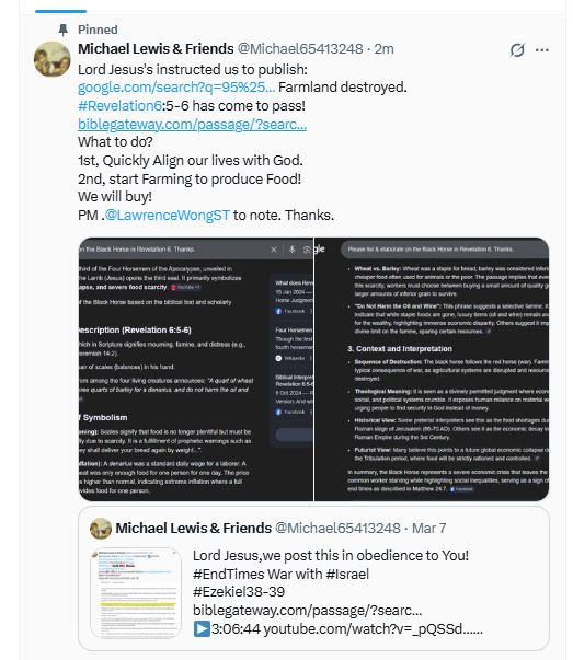Michael65413248's tweet photo. Dear Friends, this is NO joke!
#Revelation6:5-6 Prophecy has come to pass in #Gaza: Food?
It will happen to the World if we Offend God Non-Stop! (13Mar26 Post)
What to do?
1st, Align with God &amp; loving People.
2nd, Produce Food even with little Farmland!
https://t.co/8LLClIJi34 https://t.co/nfuSweO4dI