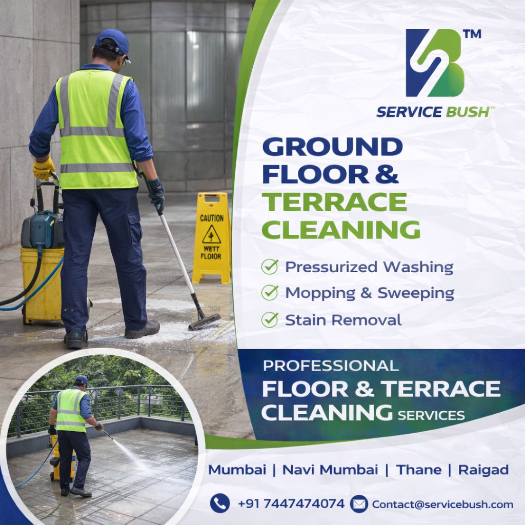 ServiceBush's tweet photo. Ground Floor &amp; Terrace Cleaning Services in Mumbai | Navi Mumbai | Thane | Raigad
Professional pressurized washing, mopping, and floor cleaning for residential and commercial buildings.
📞 +91 7447474074 https://t.co/MQKzGYJO6W