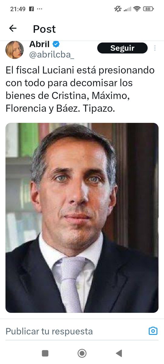 PRolon84977's tweet photo. @abrilcba_ @mirmer26 EL MEJOR FISCAL 👏💪 HONESTO Y NO SE VENDE, QUIERO VERLO DEFENDIENDO LA 🇦🇷 PATRIA🇦🇷 EN FUNCIÓN DEL PODER JUDICIAL 🇦🇷, CON EL COMPROMISO DE IMPARTIR JUSTICIA ⚖️ Y APLICAR TODO EL PESO DE LA LEY, QUE DEBE SER EJEMPLAR.
#NOAFLOJEFISCALLUCIANI
#XELPUEBLOYXNISMAN🇦🇷
#DIOSLOBENDICE🙏 https://t.co/cnADUpOagy