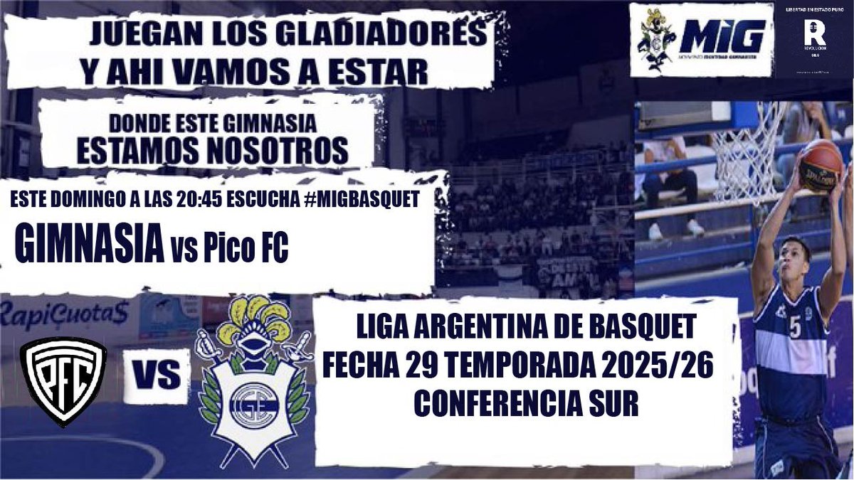 Revolucion989's tweet photo. EL DOMINGO A LAS 20.45 ESCUCHA #MIGBASQUET LA UNICA TRANSMISION GIMNASISTA QUE EXISTE
CON GIMNASIA VISITANDO A #PicoFC
#29 #FaseRegular #ConferenciaSur #LigaArgentina 2025/2026 EN #GralPico #LaPampa
@M_IG @Revolucion989 @FerBorrazas @GimnasiaBasquet https://t.co/PSCdGRitU0