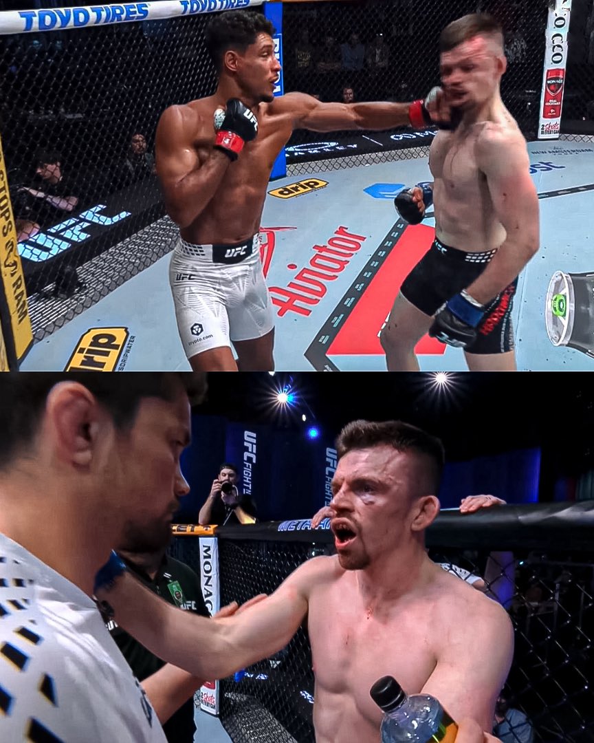 Home_of_Fight's tweet image. 😳 Harry Hardwick called off his fight with Marwan Rahiki at the end of the second round after breaking his jaw.