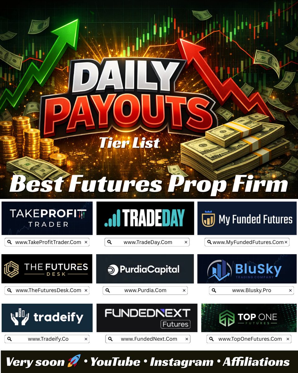 Daily_Payouts's tweet photo. Daily Payout Futures Prop Firms β Updated List (March β26)
π Only firms offering real daily payouts.
List evolving with experience.
#DailyPayouts #PropFirm #FuturesTrading https://t.co/ls15Cirlug