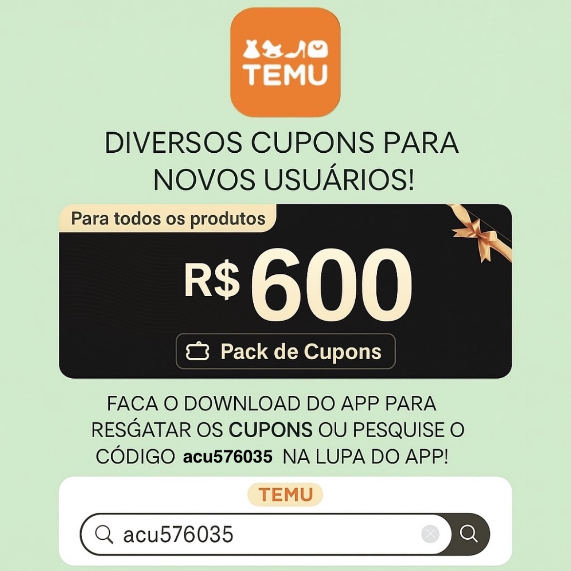 cupomtemu's tweet photo. 📢🚨ATENÇÃO: VOCÊ QUE PERDEU OS R$ 600 DE CUPOM LANÇAMENTO DA TEMU NO BRASIL..

A campanha não vai durar muito, vale pegar os cupons mesmo que não vá usar agora!

👉acu576035 https://t.co/ZjGnyBFUE1