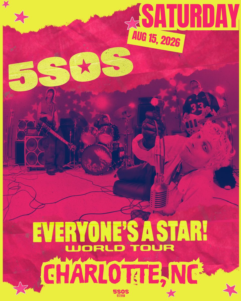 DigestEASTour's tweet photo. EVERYONE'S A STAR in CHARLOTTE.
Night 62.
August 15th, 2026.
🏟️: PNC Music Pavilion, Charlotte
👥: 19,500
⏰: 9PM (EDT)
🔗: https://t.co/Ur74u1GI3N
@TruliantAmp x @5SOS 

#CharlotteIsAStar👑
#EASCharlotte⭐️ https://t.co/tqM2qRsS32