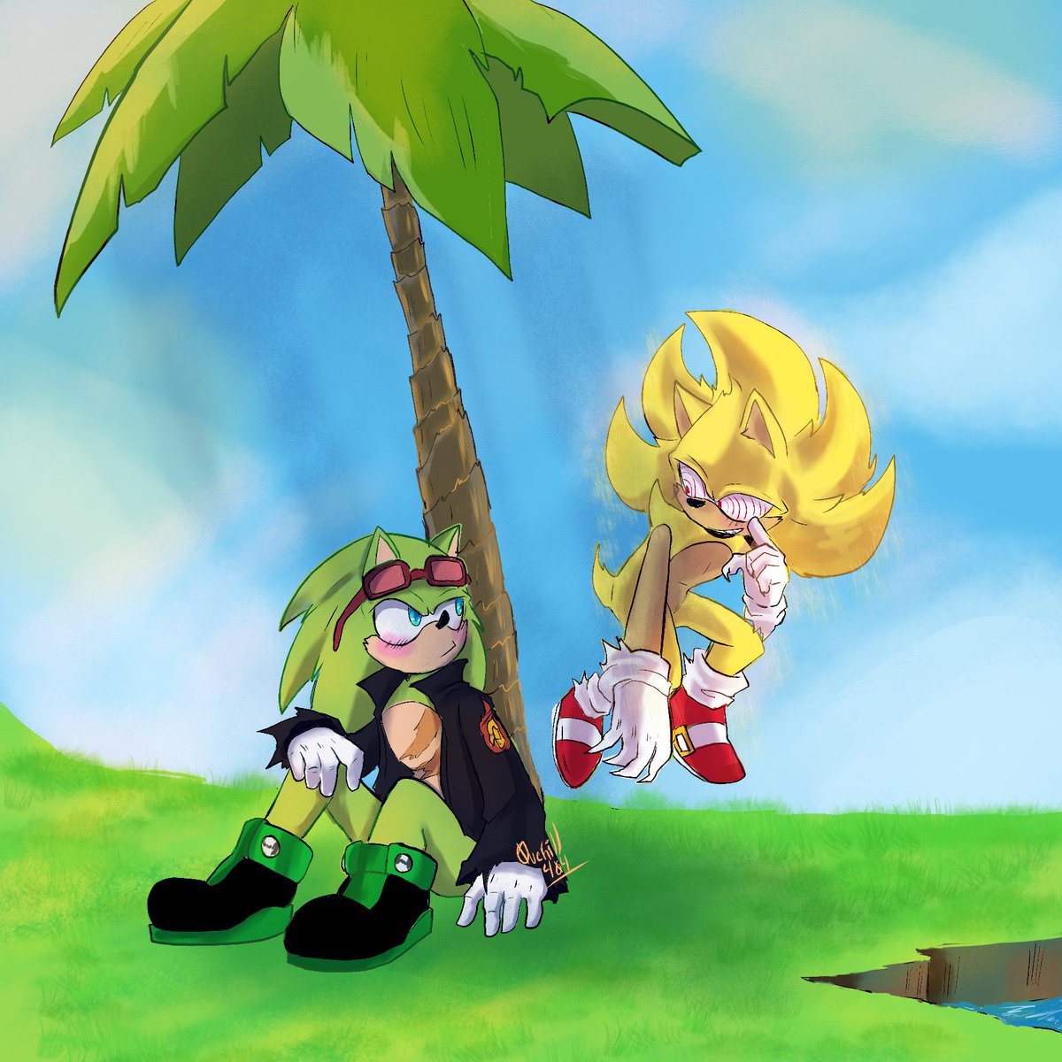 Fleetway X scourge a mi me gusta esta pareja y no hay mucho de ellos Fleetway x Scourge, I like this pairing and there aren't many of them. #sonic #fanart #exe #ilustration