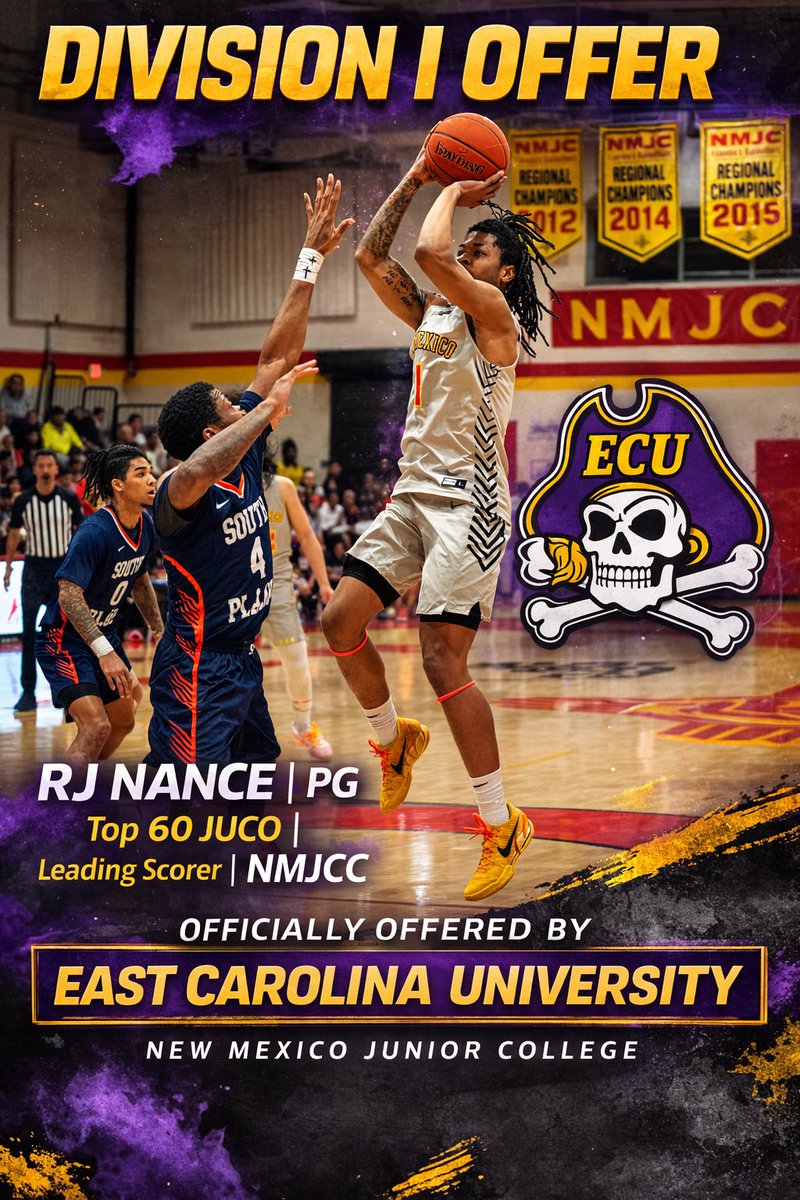 PG_RJ_Nance's tweet photo. Blessed to receive a Division I offer from East Carolina University.

Thank you to the ECU coaching staff for the opportunity.

 #JUCORecruiting #D1Offer 
@JUCOadvocate
@JUCORecruiting
@VerbalCommits
@ThePortalReport
@TheCircuit
@JC4PT https://t.co/hw3r1mQGNB