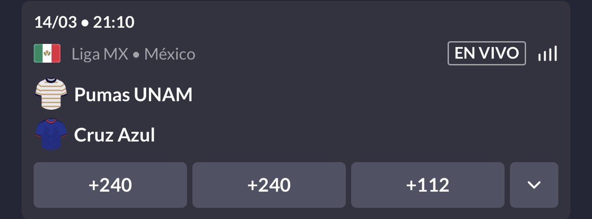 ¿Que jugarán ahí Pumas o Cruz azul? Regalaré unas FreeBets de $500 entre los que den RT y ❤️

Yo no jugaré nada ahí. Lo veré como aficionado únicamente (espero gane Pumas) 🤠

Hasta mañana les armo un reto y los hago ganar. Hoy ya descansamos nosotros 🔥
