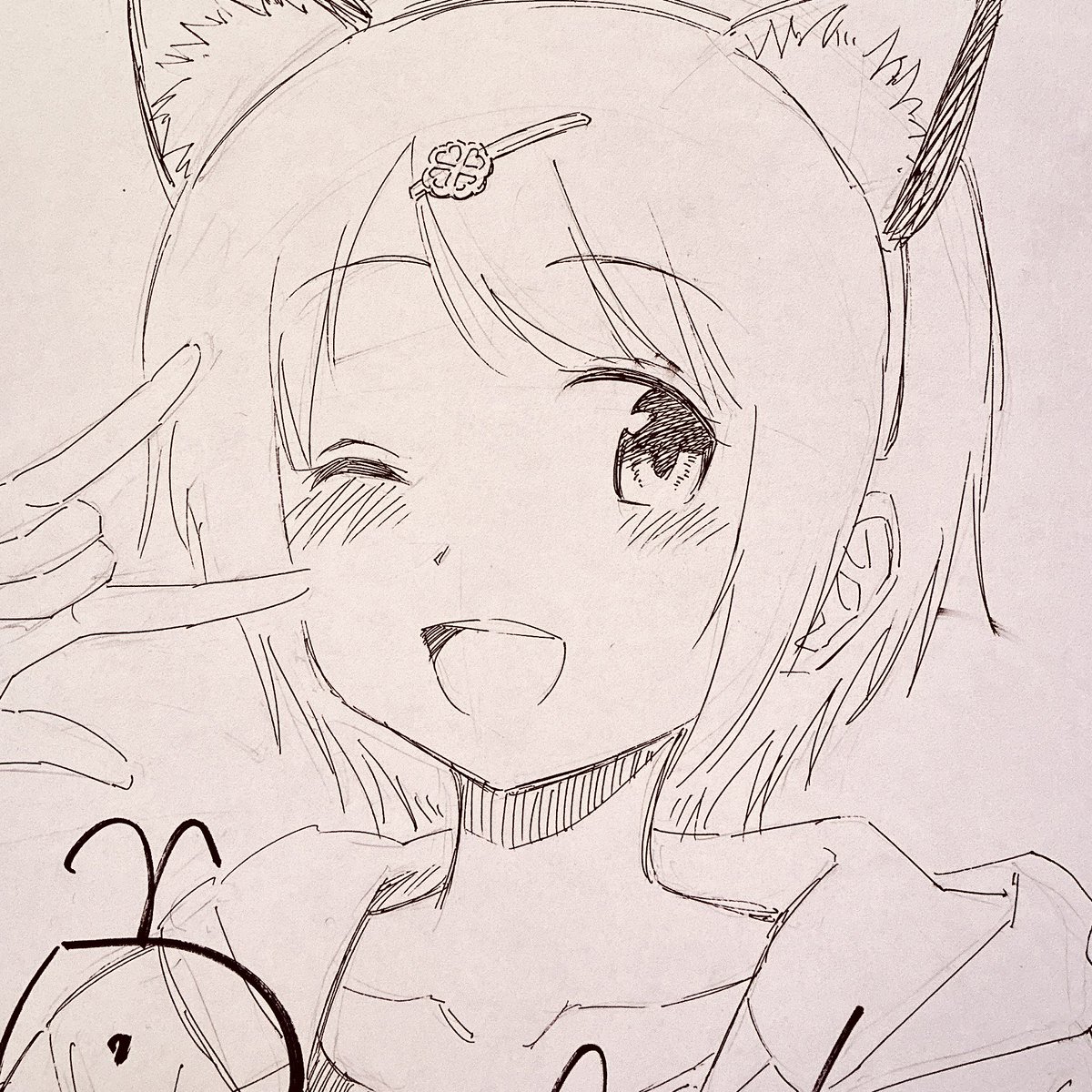 『学祭ぬけて』のゆなちゃん。久しぶりに描いてかなり懐かしかった!でも単行本『ろりとぼくらの。』の中で、見た目の好みで選ぶならゆなちゃんだなーと思い出した。歌バラ月野さんの10話の格好といい、ショートカット&猫耳カチューシャが好きなのかな… 