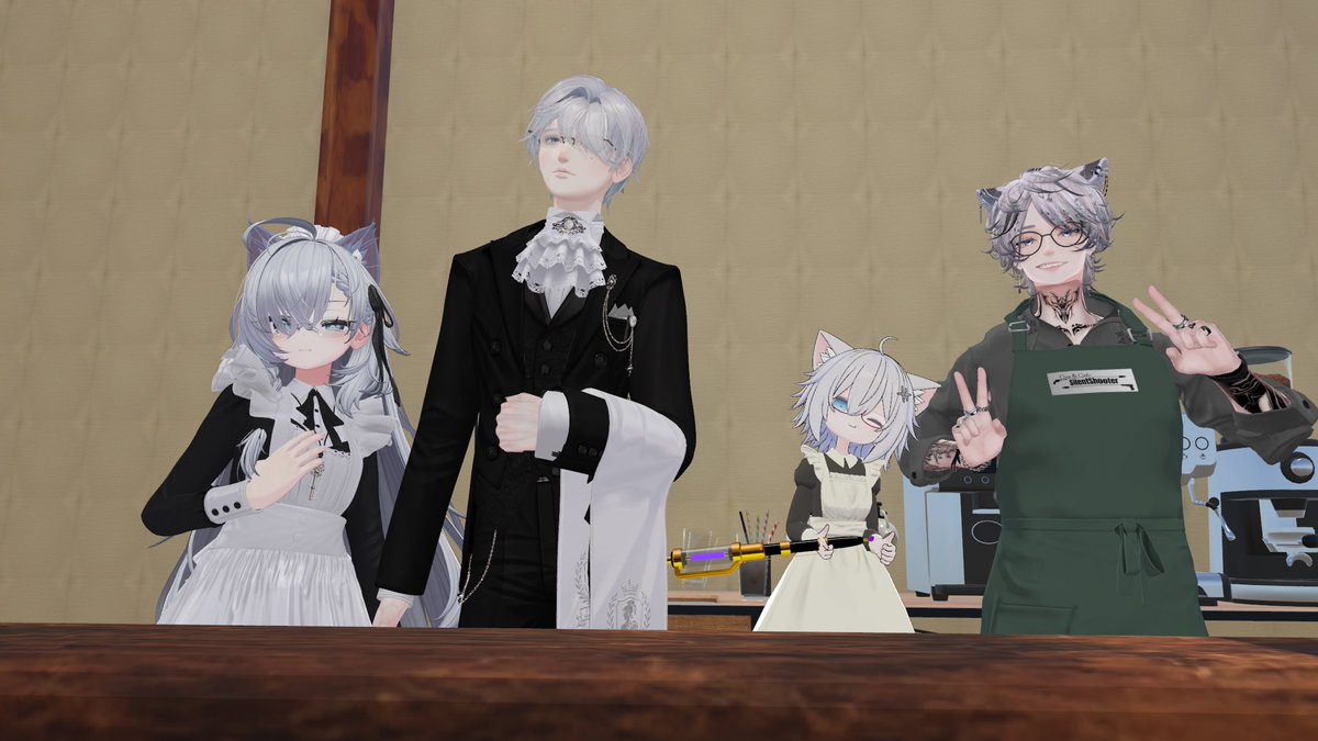Laviiii0x0's tweet photo. #GCSS #VRChat 
昨晩Gun＆Cafe Silent Shooter☕️
イベントカレンダーからご新規様が遊びに来てくれて、のんびり楽しんでる様子が見れて嬉しかったです☺️
いつも改変褒めてくれるイケメンフレさんが遊びに来てくれました！🥰
集合写真は常連様もカウンター内でパシャリ📸
グループ＋なので気軽に遊びに来てください～！また次の営業でお待ちしてます😊