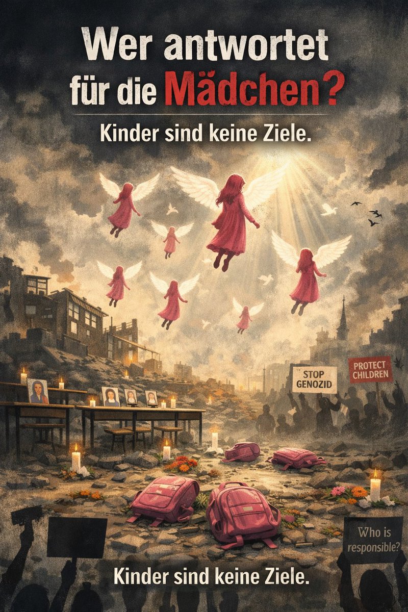 Aliasolei's tweet photo. Die Mädchen von Minaab wurden durch Bomben getötet.
Wir fordern Verantwortung und Gerechtigkeit.
Kinder sind keine Ziele.
#Minaab
#KinderSindKeineZiele
#StopptGewaltGegenKinder
#Menschenrechte
#FriedenFürKinder
#WerIstVerantwortlich
#StopWar https://t.co/xco2qkcsJ6