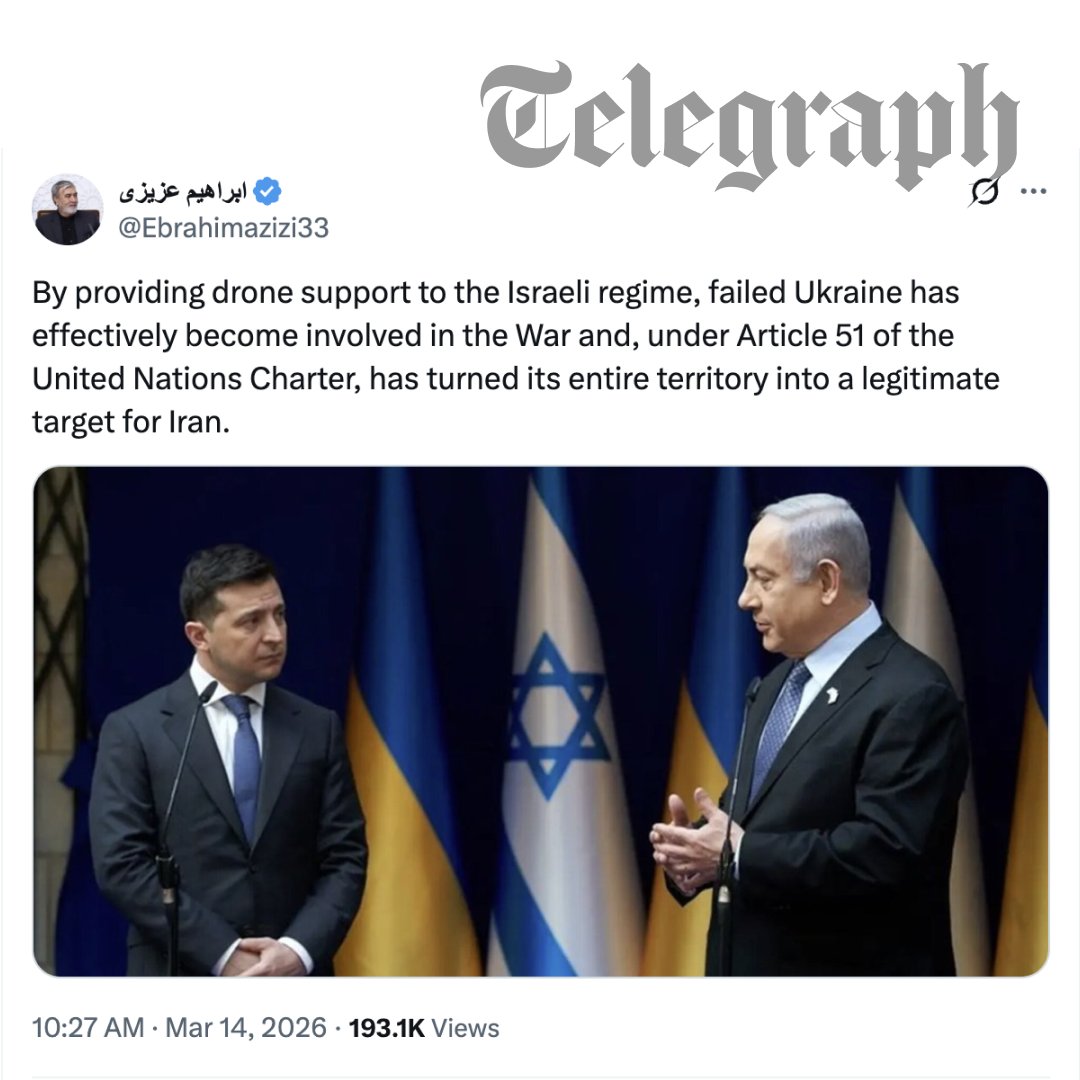 Telegraph's tweet photo. 🔴 Iran declares Ukraine a ‘legitimate target’

Read the latest at the link below ⬇️
https://t.co/eoXBTvyHQa https://t.co/wwi3CdrGkv