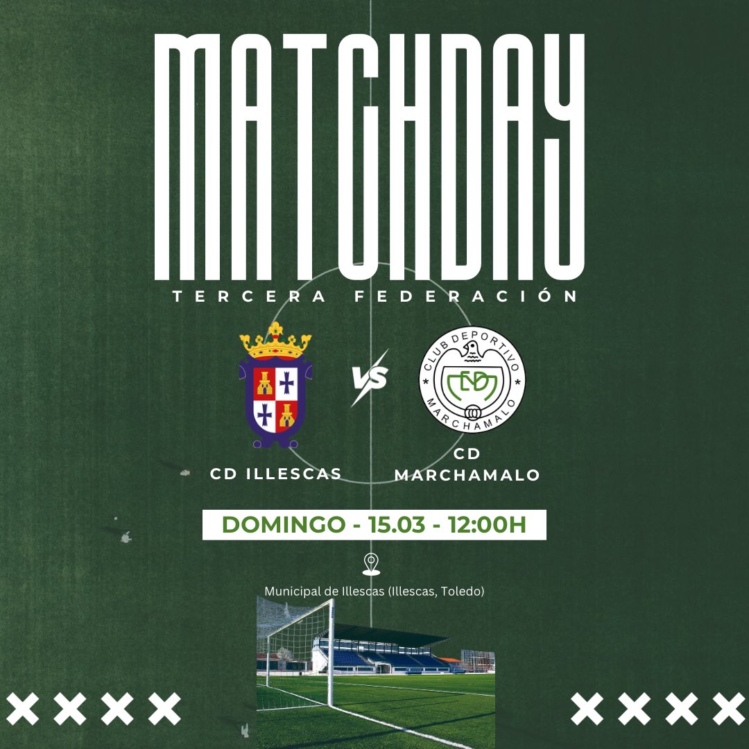 ¡𝐁𝐔𝐄𝐍𝐎𝐒 𝐃𝐈́𝐀𝐒, 𝐇𝐎𝐘 𝐉𝐔𝐄𝐆𝐀 𝐄𝐋 𝐌𝐀𝐑𝐂𝐇𝐀𝐌𝐀𝐋𝐎!

🆚 <a href="/CD_Illescas/">CD Illescas</a> 
⏰ 12:00h
🏟️ Municipal de Illescas

💚 ¡Os sentiremos en la distancia, afición!