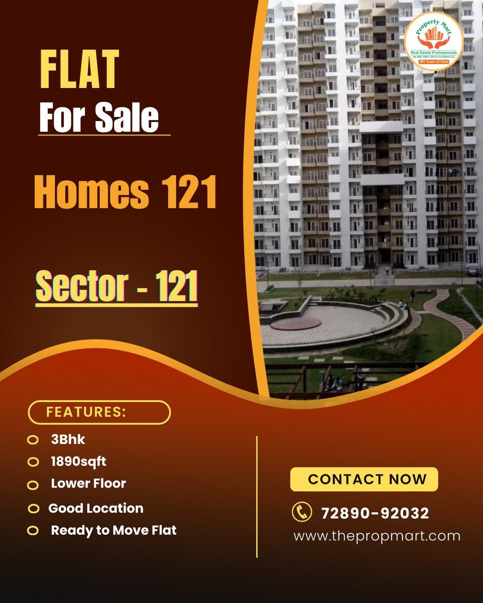 Property_Mart's tweet photo. • Flat for Sale – Homes 121, Sector 121 🏢
• 3 BHK | 1890 Sqft
• Lower Floor
• Prime Location
• Ready to Move📞 72890-92032
🌐 https://t.co/OgXIGHDfsW#FlatForSale #Sector121 #NoidaProperty #3BHK #ReadyToMove #RealEstateIndia #NoidaHomes #PropertyInvestment https://t.co/QjzDG0ziYD