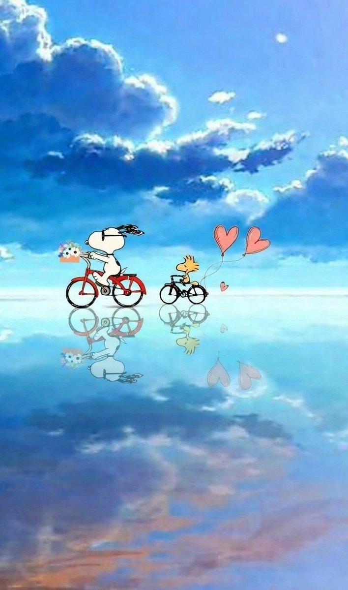 SnoopyWallpaper's tweet photo. Snoopy &amp; Woodstock: Sky Full of Hearts 💙🚲 https://t.co/XQtZhspiCL