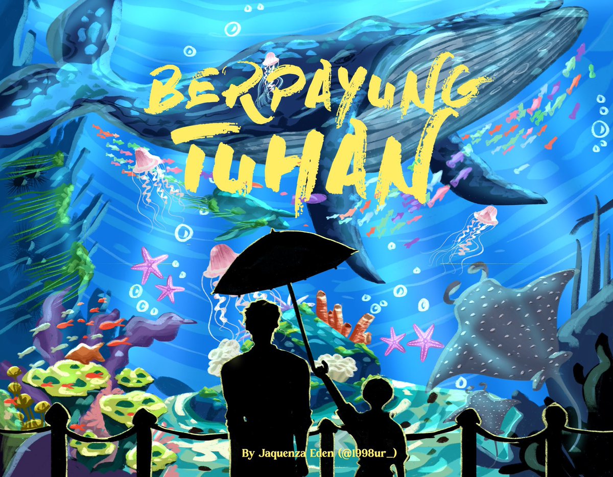 1998ur_'s tweet photo. Karena masih banyak banget yang bingung dengan makna cover buku Berpayung Tuhan, yuk kita bedah bareng!🪼💙 https://t.co/yBWduj3GqL