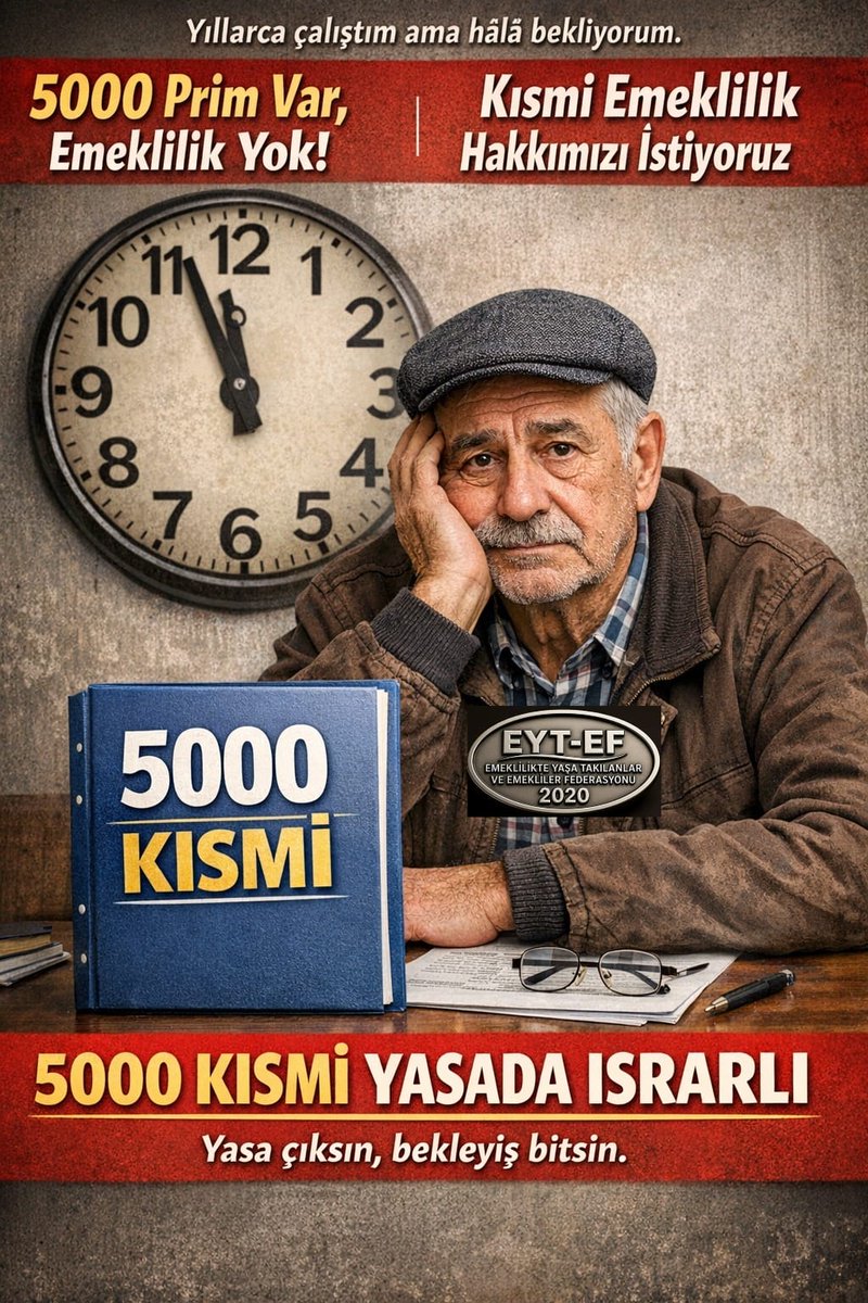 📂8.9.99 Öncesi 👇

#5000KısmiYasadaısrarlı

O Hak;
Eninde sonunda alınacak❗

Anamızın ak sütü gibi helaldir
O masadan kaldırılacak

Davanın konusu HAKtır
Hak olan davada zafer mutlaktır

5000 Kısmi Kararlı❗
Yasada Israrlı❗
#EmekliKararlıSeçimdeısrarlı
<a href="/RTErdogan/">Recep Tayyip Erdoğan</a>
<a href="/isikhanvedat/">Prof. Dr. Vedat Işıkhan</a>