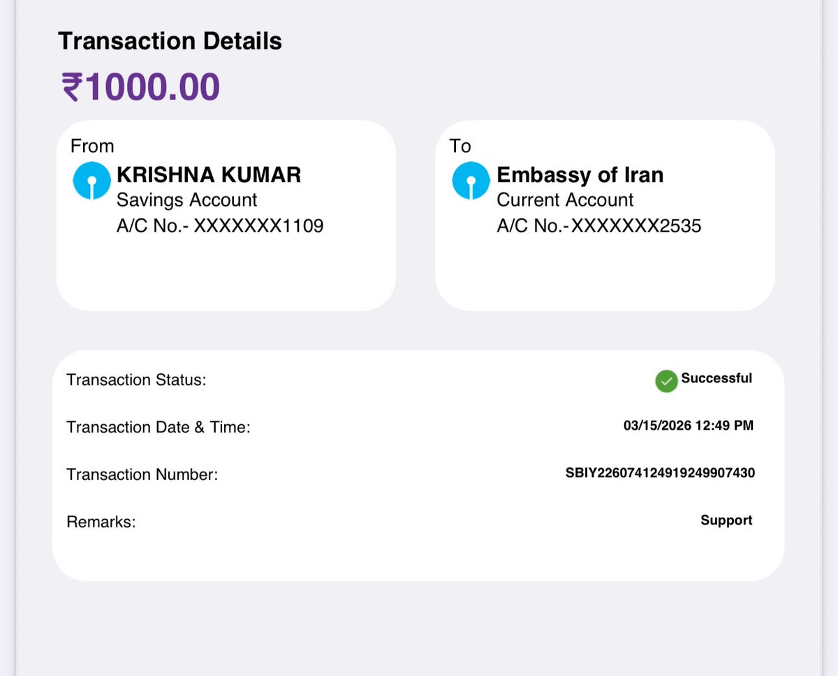 Krishnasinghara's tweet photo. @MashkurNaqvi @Iran_in_India Done Thanks. It’s symbolic support only. Rest will be done very soon. https://t.co/4iv0jlOcIL