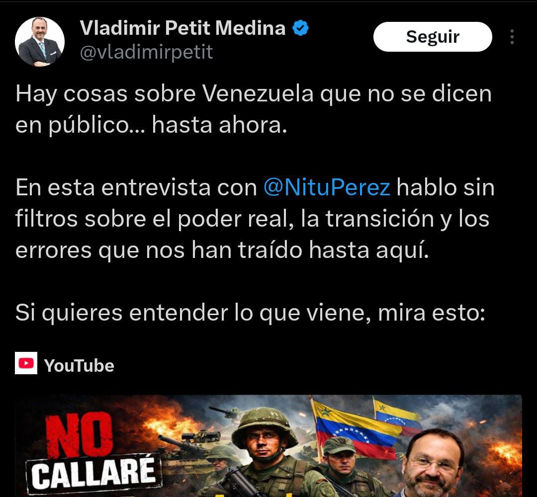 Lo que afirma este individuo <a href="/vladimirpetit/">Vladimir Petit Medina</a> , a quien considero un verdadero traidor a la patria (por haber sido uno de los autores intelectuales de la Ley de Desarme que impulsó <a href="/MariaCorinaYA/">María Corina Machado</a> junto al chavismo, con el claro propósito de desarmar y neutralizar a los venezolanos