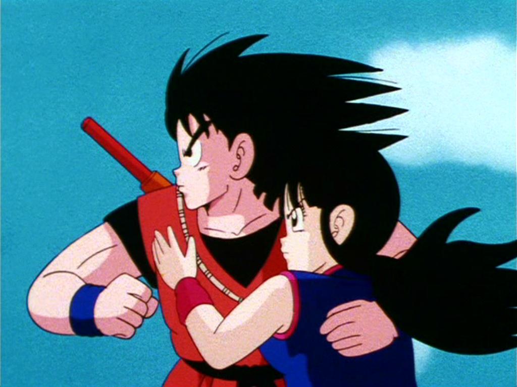 Goku reliably protects Chichi in the animation
