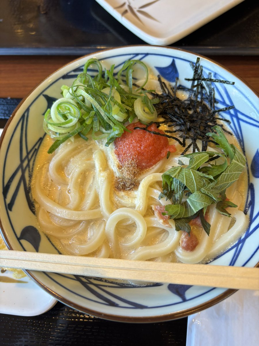 chika_ring's tweet photo. 本日のランチはのいこ嬢と久々の丸亀製麺

期間限定の明太クリームうどんといか天🦑
めっちゃ美味しかった〜😋

激安ドラッグストアで買い物からの☕️して良き休日でした🙆‍♀️ https://t.co/h2bzFVgbwn