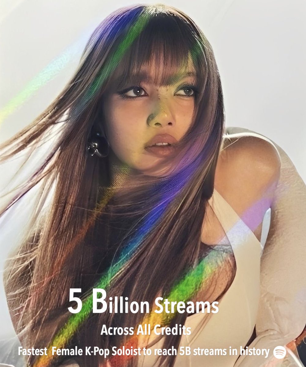 #LISA has surpassed 5 BILLION streams on Spotify across all credits, now the fastest Female K-pop Soloist to reach this Milestone in Spotify history!💪🏆💃💨🇰🇷👩‍🎤💥5⃣🅱️🎧 ᯤ🐐🔥👑💛

<a href="/wearelloud/">LLOUD</a>