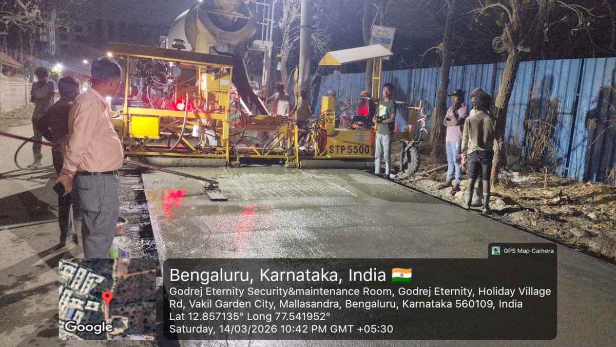 GBA_office's tweet photo. 🚧 Road Development Works in Progress | BSMILE initiative
PQC (Pavement Quality Concrete) laying works are currently underway at multiple locations by #BSMILE to strengthen road infrastructure and ensure smoother, more durable roads for commuters.
📍 Holiday Village Road
📍 Tank Bund Road
📍 Hennur–Bagalur Road
📍 Railway Parallel Road, Vijayanagar
These works aim to enhance road quality, safety, and long-term sustainability across Bengaluru.
#GreaterBengaluruAuthority #RoadDevelopment #Bengaluru #Infrastructure #WhiteTopping #gbachiefcommissioner #DKShivakumar @DKShivakumar