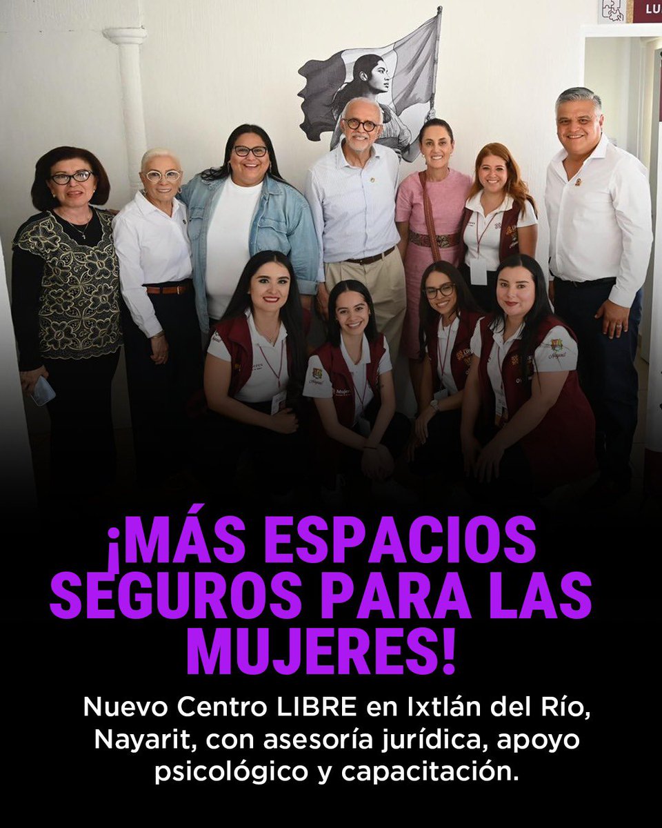 mujeresgobmx's tweet photo. La apertura de los #CentrosLIBRE fortalece el trabajo en territorio para acercar a las mujeres atención psicológica, asesoría legal y espacios para construir redes comunitarias.

En Ixtlán del Río, Nayarit, la presidenta @Claudiashein, junto con la Secretaria de las Mujeres @CitlaHM y el gobernador @MiguelANavarroQ, encabezaron la inauguración de un nuevo #CentroLIBRE.

Con este avance en el mes de abril Nayarit contará con un #CentroLIBRE en cada municipio, sumando 20 espacios que brindarán acompañamiento y servicios integrales para las mujeres.