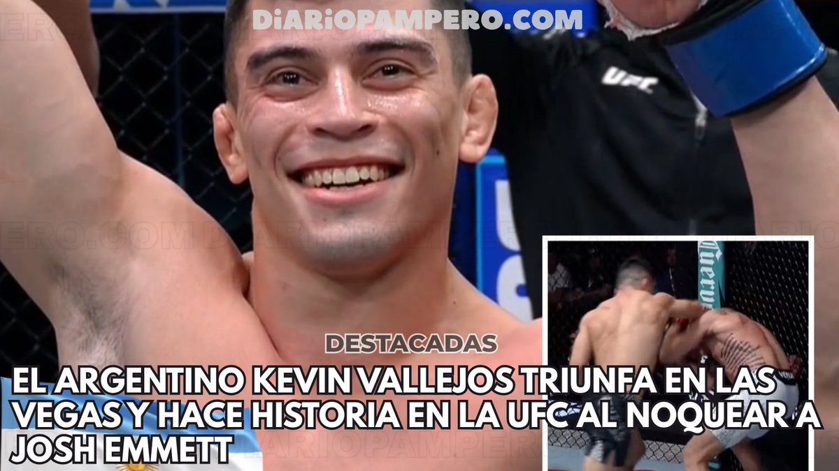 ElPampero's tweet photo. El peleador argentino Kevin Vallejos logró una victoria contundente en el octágono de Las Vegas. Se consolidó como máxima figura de las artes marciales mixtas de Argentina. En su primer combate estelar, el joven de derrotó al experimentado Emmett https://t.co/siUwCwCM18 https://t.co/gcxyyOTCiY