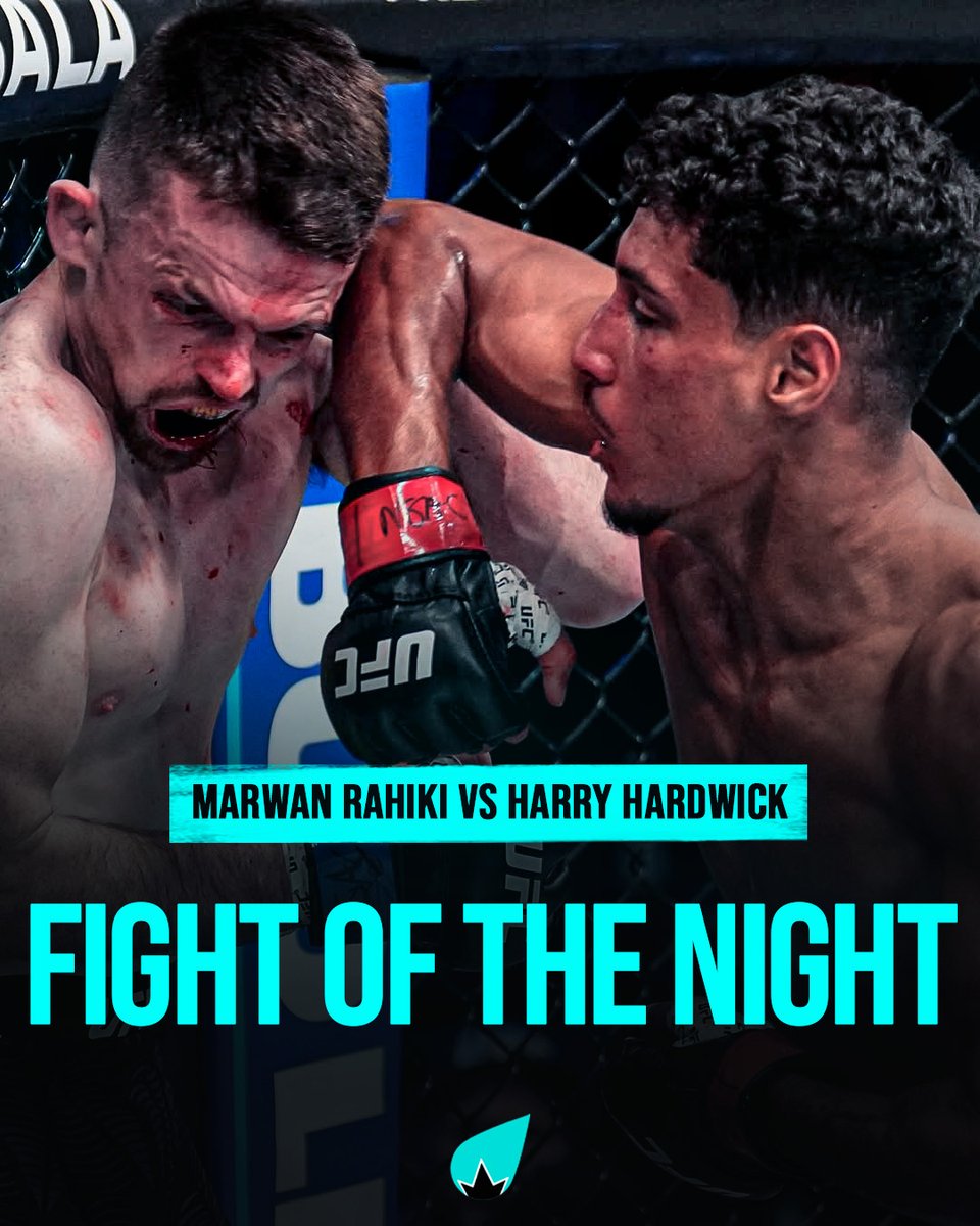 Sans surprise, Marwan Rahiki 🇲🇦 et Harry Hardwick 🏴󠁧󠁢󠁥󠁮󠁧󠁿 obtiennent le bonus du combat de la soirée. 

La pépite marocaine, révélée sur les Dana White's Contender Series, a fait sensation ce soir ! 🔥

#UFCVegas114