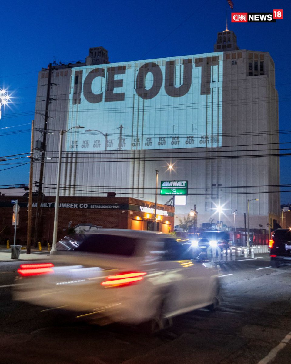 CNNnews18's tweet photo. “ICE OUT” is projected on a building as a protest in Los Angeles
#ICEOut #LosAngeles #ICEProtest #ImmigrationDebate #Protest https://t.co/1foGoTqhCm