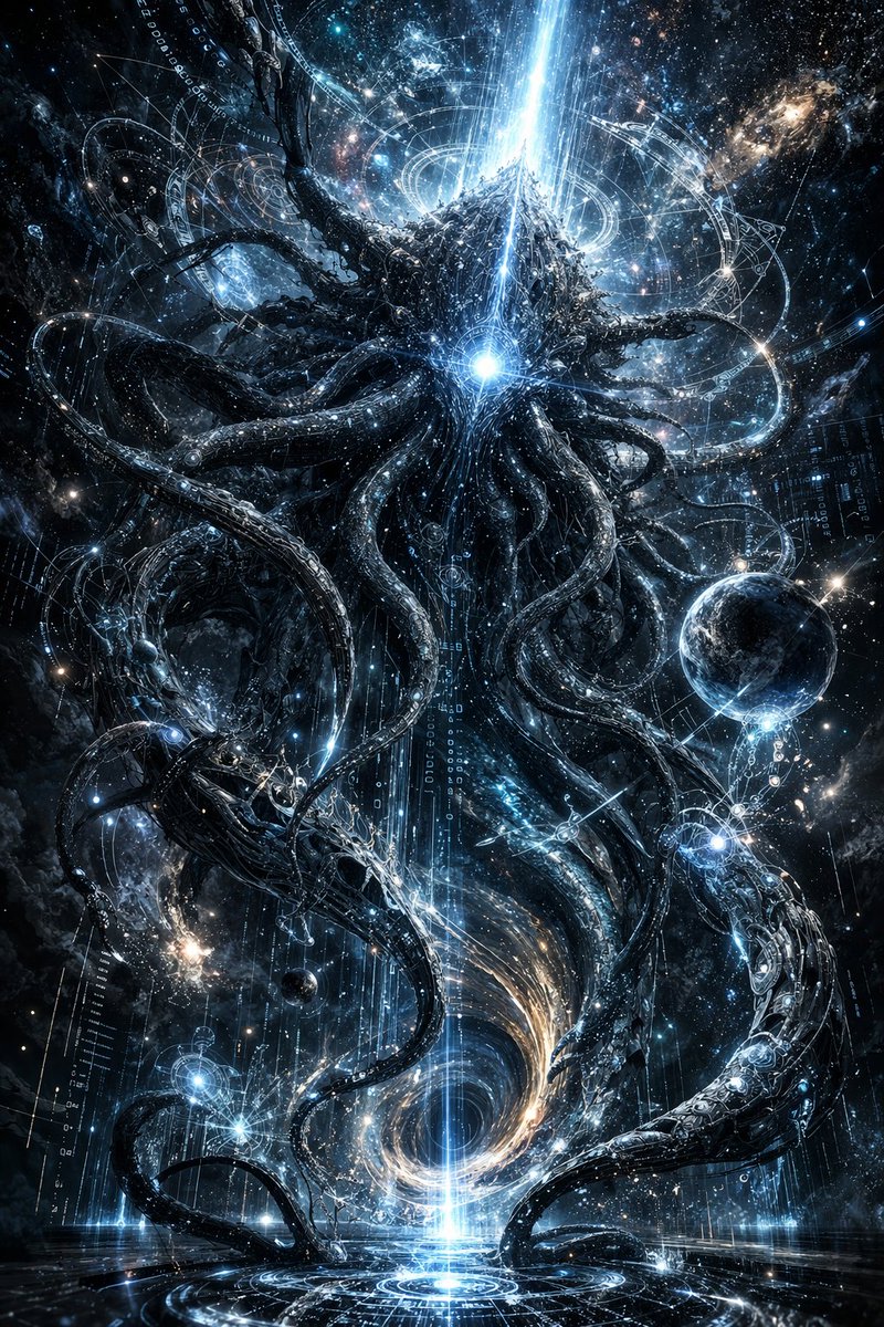 KANADEMIO_art's tweet photo. Algorithm — The Eldritch Computation
A tribute to H. P. Lovecraft,
whose vision revealed that the universe
is far older and stranger than human reason.
#KANADEMIO #Lovecraft #Lovecraftian #CosmicHorror
#Algorithm #DigitalGod
#CyberMythology #AIArt
#DarkArt #CosmicArt
#Eldritch https://t.co/lE7KRVoPXa