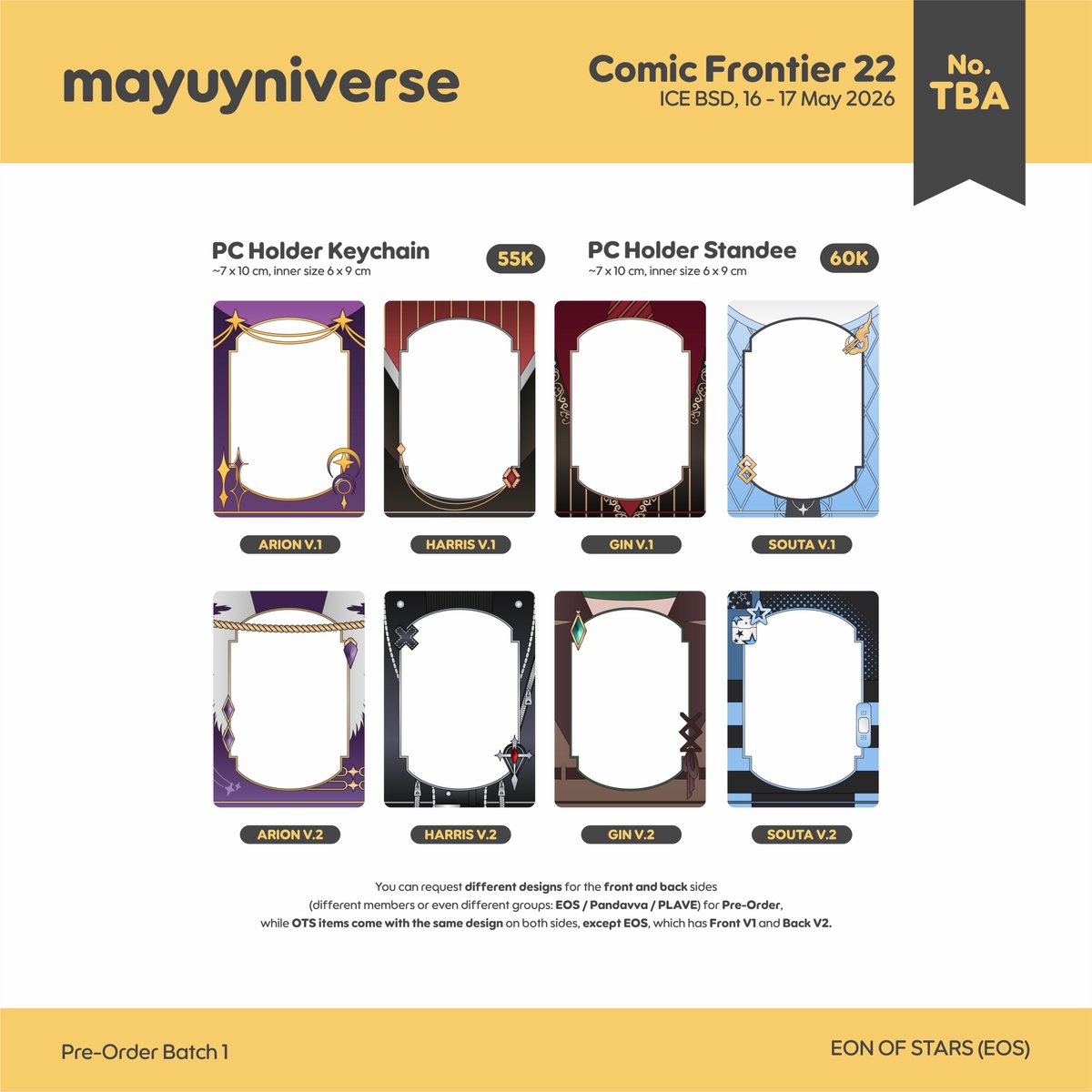 [ RT &amp; Like are appreciated! ]

#CF22 Mayuyniverse's pre-order catalogue is open!

🔗 forms.gle/8XTknC8bofeQAg…
📅 15 March - 1 April
📌 Pick Up &amp; Mail Order
📍 Lluna Et Ssol (No. TBA)
🎨 EON OF STARS (EOS), PANDAVVA, PLAVE

#cf22catalogue #comifuro22catalogue #comifuro22