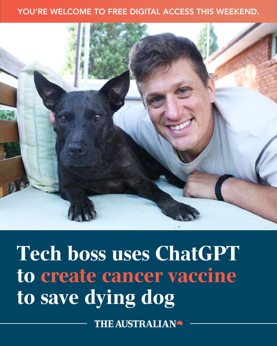 australian's tweet photo. The tale of this heartbroken tech entrepreneur, his tumour-riddled rescue dog and a cure for cancer has leading scientists astounded. Read more: https://t.co/c4DNYBPxKO https://t.co/6lY8lwbwzF