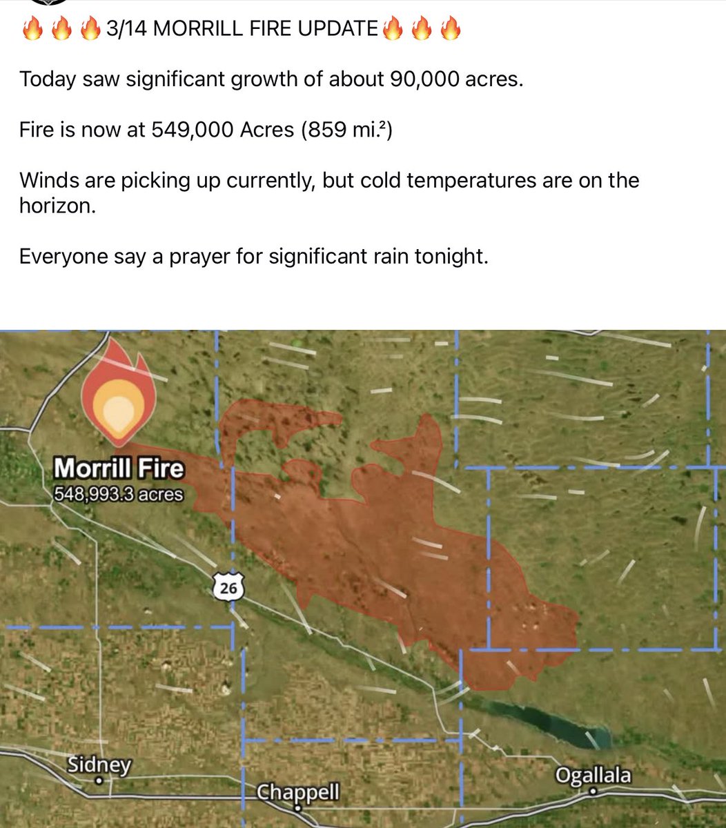 DavidJColburn's tweet photo. The Nebraska Sandhills are still burning. There’s another fire in SE Lincoln County that has burned 100,000 acres and several other small fires around the state. https://t.co/8e3dDB6cu0