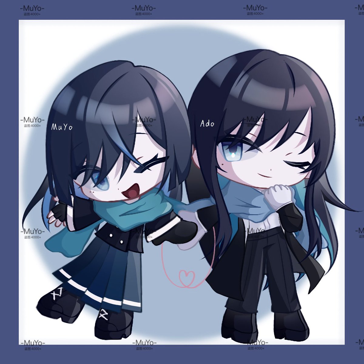 MuYonde7's tweet photo. 数日前に描いた、うちの子とAdoちゃんのツーショットちびキャラです！❤️❤️❤️
かわいいでしょ！（自画自賛w）実はうちの子の両サイドの髪、後で少しデザインを変えたんですけど、この絵はもう保存しちゃってて修正が難しい
んです…・泣。🥲#Ado #Adoart @ado1024imokenp https://t.co/enTF2RWy6f