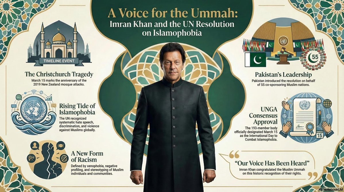 A Voice for the Ummah 
15 March 
آج 15 مارچ کو اسلاموفوبیا سے نمٹنے کا دن قرار دیا گیا ہے تو محض اس لئے کہ ایک لا الہ الا اللہ پر یقین رکھنے والے لیڈر نے دنیا کے طاقتور ایوانوں میں کھڑے ہو کر اسلام کا پرچم بلند کیا۔