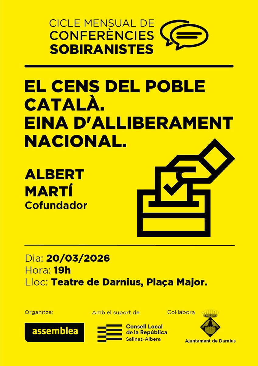 LlibPremsaCat's tweet photo. 💢 Al març l'@assemblea Empordà Nord-Oest ha organitzat dos actes, el segon està previst per al 20/3/26 a #Darnius.
Albert Martí, de @censpoblecatala hi presentarà:
"CENS DEL POBLE CATALÀ, EINA D'ALLIBERAMENT NACIONAL"
No us ho perdeu ❗ https://t.co/dVAWQvPG6q