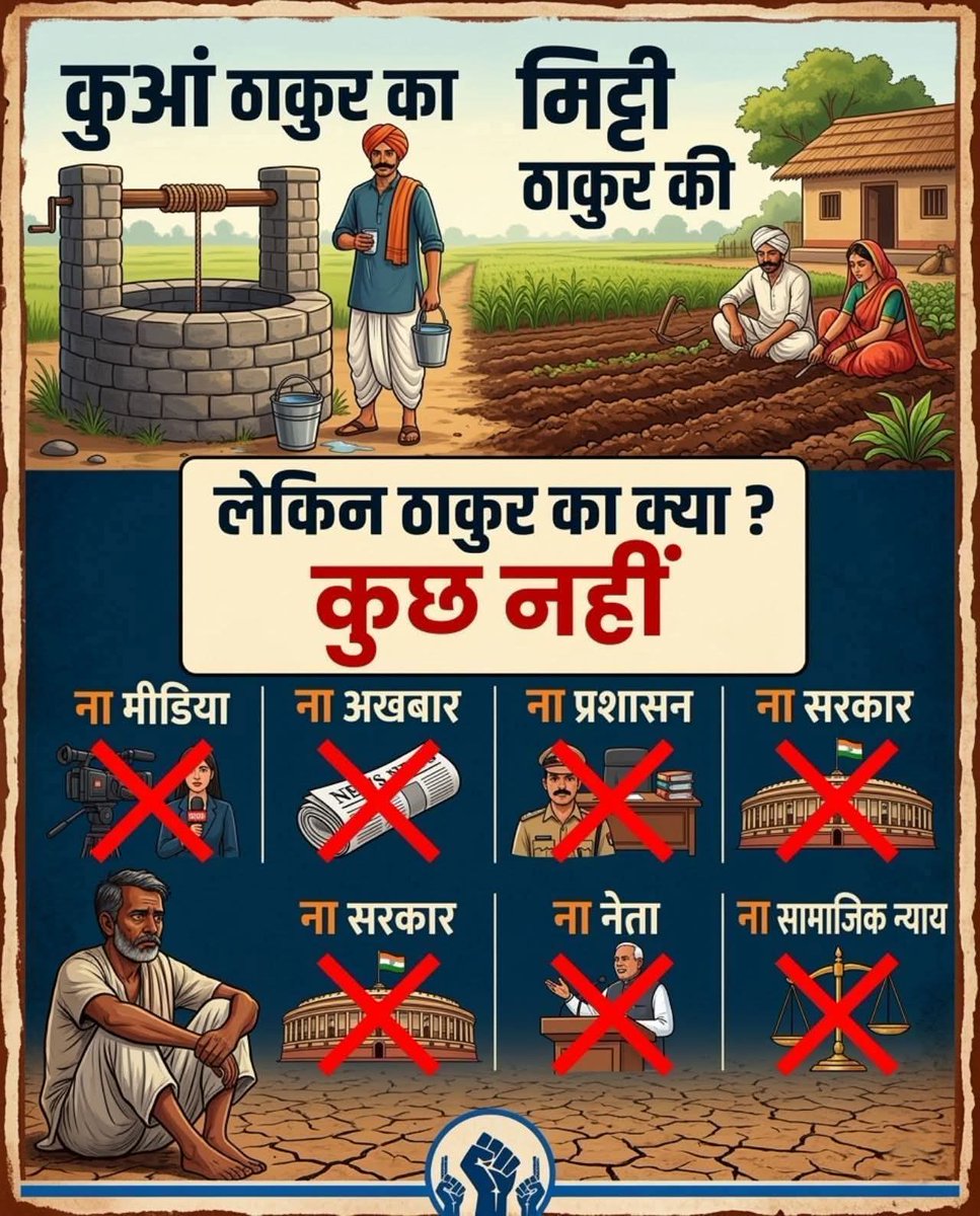 Munnarajputtt's tweet photo. कुआं ठाकुर का 
मिट्टी ठाकुर की 
कुएँ में फैं*की गई लड़की ठाकुर की,
मिट्टी में 10 मीटर घसी*टती हुई लड़की ठाकुर की।

लेकिन ठाकुर का क्या ?  कुछ नहीं 

ना मीडिया 
ना अखबार 
ना प्रशासन 
ना सरकार 
ना नेता 
ना सामाजिक न्याय !!

#सारण_की_बेटी_को_न्याय #Saran #Bihar #Biharpolice @aajtak https://t.co/9RqFOClDpY
